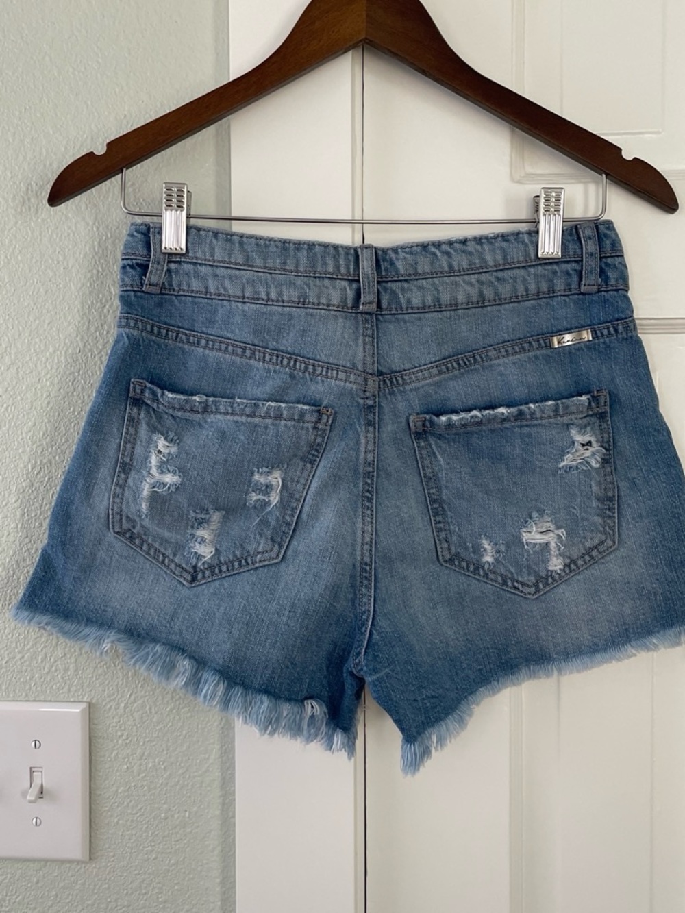 KanCan Vintage Light Blue Distressed Denim Shorts - Picture 3 of 7